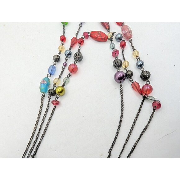 Avon Necklace Filigree metal acrylic braded Glass Lampwork beads layered 17" - Picture 10 of 16